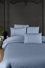 First Choice Спално бельо „New Trend Blue“ Deluxe сатен – 100% памук – 6 части – за спалня с един плик