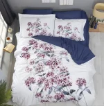 First Choice Luanda Blue – 100% памук сатен – семеен спален комплект с 2 плика – 7 части