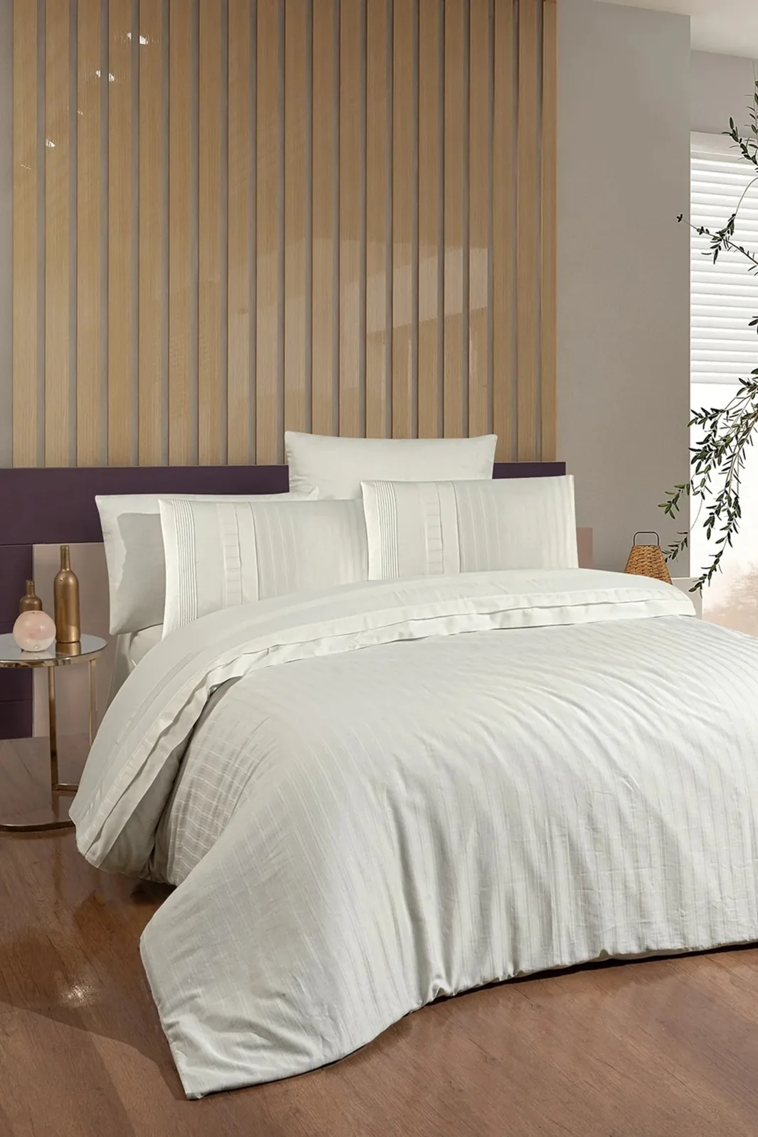 prod_2e90a494-2072-4fa0-9861-568207764f2a First Choice New Trend Krem – 100% памук Deluxe сатен, 200 TC (80 нишки) – спален комплект за спалня – 6 части - Image 1