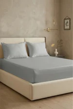 First Choice Grey – 100% памук сатен, 200 TC (80 нишки) – комплект чаршаф с ластик и 2 калъфки – 3 части