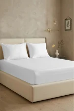 First Choice White – 100% памук сатен, 200 TC (80 нишки) – комплект чаршаф с ластик и 2 калъфки – 3 части