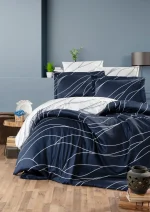 First Choice Mesi Navy Blue – 100% памук сатен, 200 TC (80 нишки) – спален комплект за спалня – 6 части - Image 2