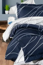 First Choice Mesi Navy Blue – 100% памук сатен, 200 TC (80 нишки) – спален комплект за спалня – 6 части