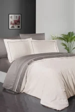 First Choice Спално бельо „Serenity Ivory-Mink“ Deluxe сатен – 100% памук – 6 части – за спалня с един плик