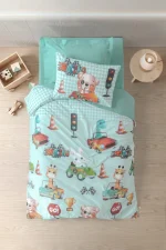 Cotton Box Единично спално бельо Junior „Vroom Mint“ Ranforce – 100% памук - 3 части