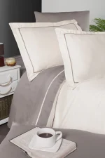 First Choice Спално бельо „Serenity Ivory-Mink“ Deluxe сатен – 100% памук – 6 части – за спалня с един плик - Image 2