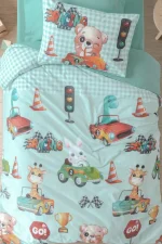Cotton Box Единично спално бельо Junior „Vroom Mint“ Ranforce – 100% памук - 3 части - Image 2
